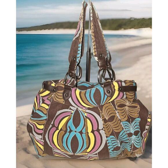 LULU Printed Canvas Handbag Purse Double Handle Satchel - Picture 1 of 13
